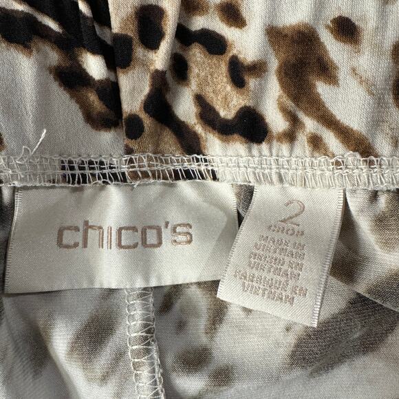 Chico’s SZ 2 (Large) Crop Pants Animal Print Stretch Elastic Waist Hi-Rise Brown - Picture 5 of 7